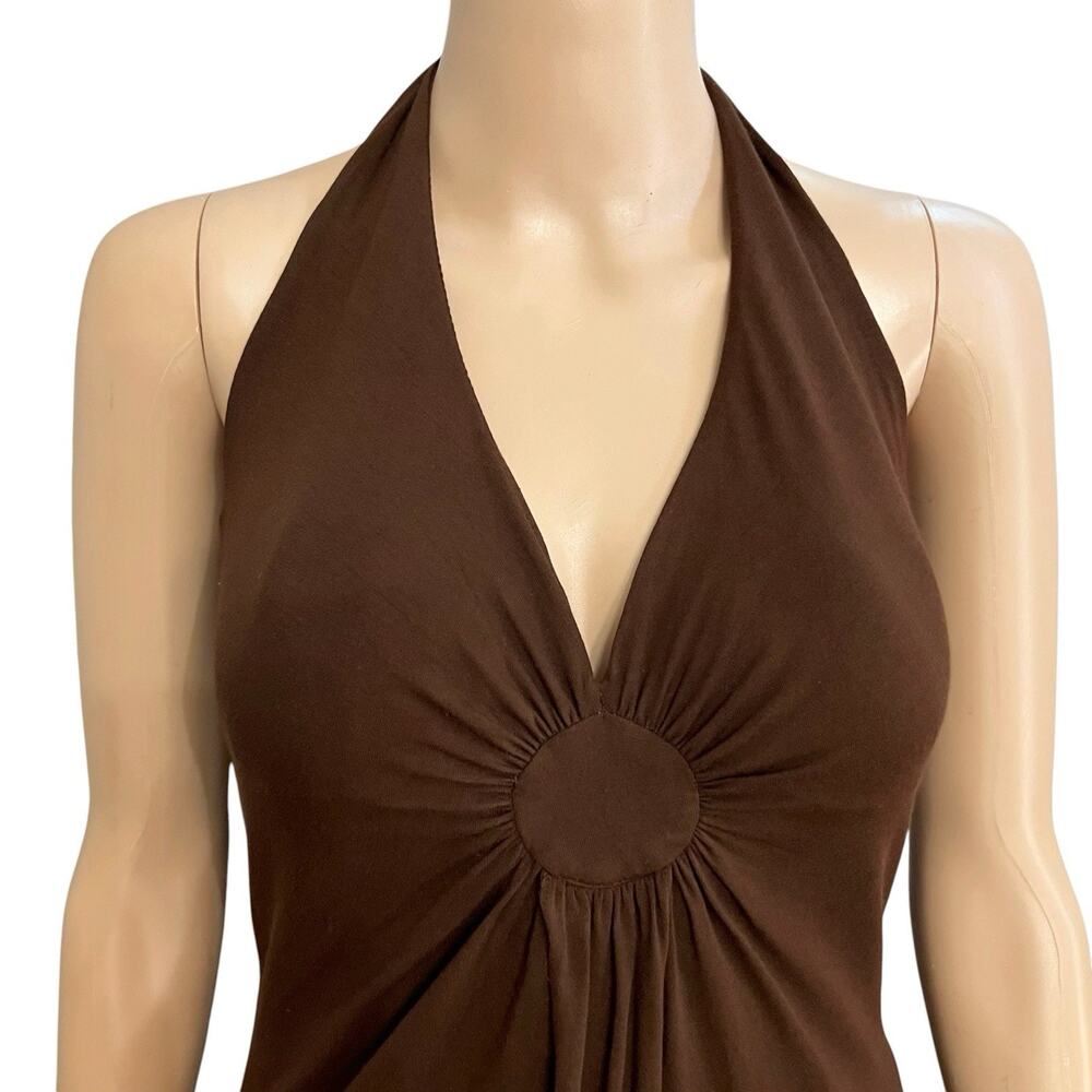 Y2K Cache Halter Top Small Brown Jersey Knit Plunging Night Out Clubwear - Picture 4 of 8